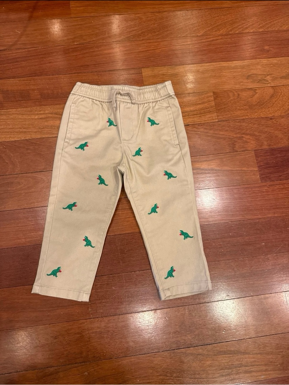 Janie & Jack Beige Dino-Embroidered Pull-On Pants